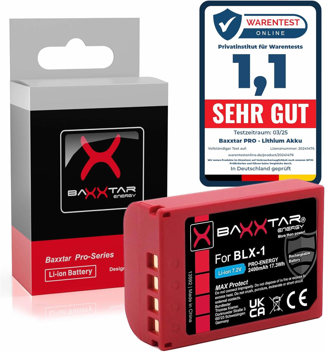 Baxxtar MaxProtect BLX-1 Akku (2400mAh) mit NTC-Sensor und V1 Gehäuse - für OM-1 1x BLX-1 MaxProtect