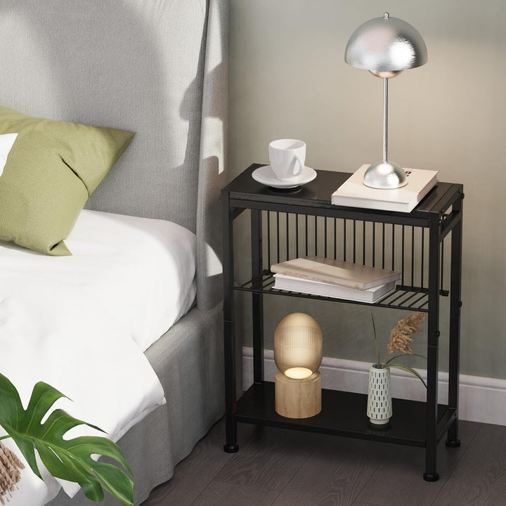 Schmaler Beistelltisch, 3 Ablagen Nachttisch Schmal mit Zeitschriftenhalter, Sofa beistelltisch, Cou