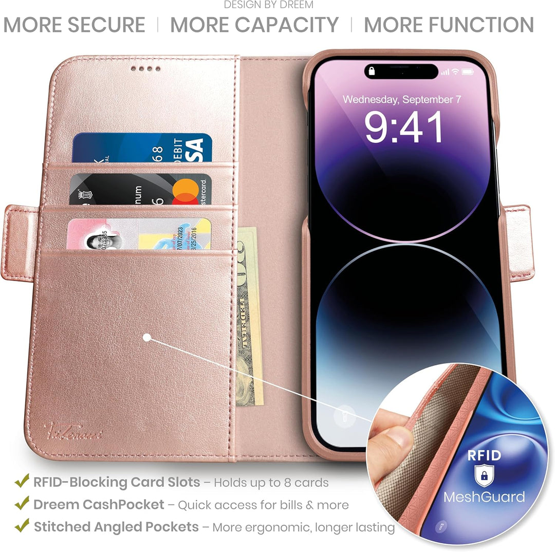 Dreem Fibonacci iPhone 14 Pro Max Brieftaschen-Etui / 2-in-1 stossfestes Etui und abnehmbares Folio