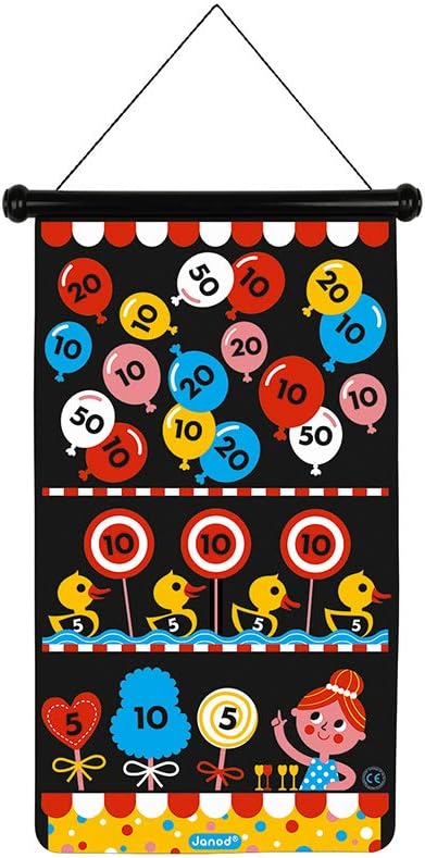 Janod - Magnetisches Darts-Spiel zum Thema Jahrmarkt - Geschicklichkeitsspiel Fördert Wendigkeit und