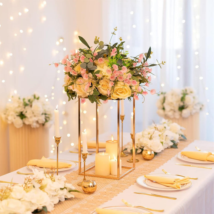 Sziqiqi 40cm Gold Rechteckige Vase mit Platte Hochzeit Mittelstücke für Tischdekoration – 10 Stück H