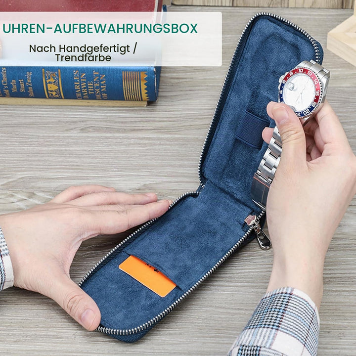 Hiram Uhrengehäuse Saffiano Leder Uhrenaufbewahrungsbox für 1 Uhr, Tragbar Uhren-Reiseetui für Herre
