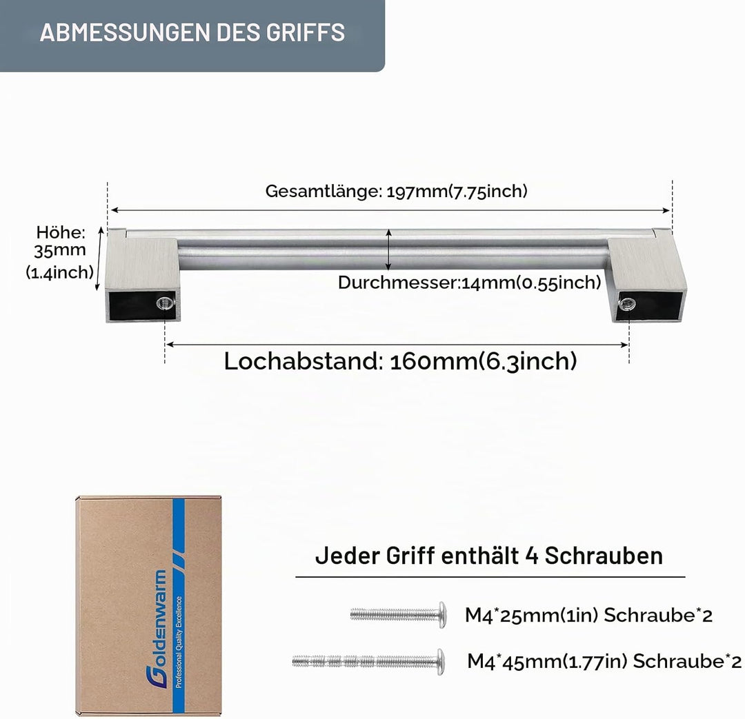 goldenwarm 25 Stück Möbelgriffe Edelstahl Küchengriffe Edelstahl Gebürstet Türgriffe Küche Schrankgr