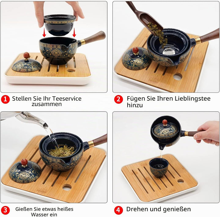 LURRIER Chinesisches Gongfu-Tee-Set, aus Porzellan, tragbares Teekannen-Set mit 360 Grad drehbarer T