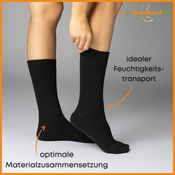 6 | 12 | 24 Paar THERMO Socken Damen & Herren Wintersocken Vollfrottee 35-38 12 Paar | Schwarz, 35-3