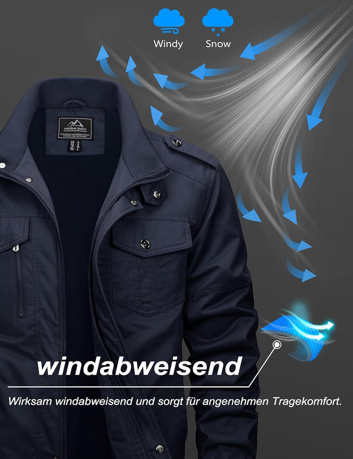 MAGCOMSEN Herren Übergangsjacke Winddichte Cargo Outdoorjacke Frühling Blouson Jacke Militär Armee F