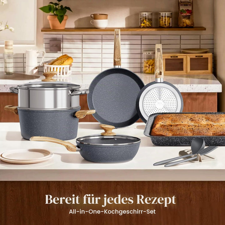 Kitchen Academy Topfset Pfannenset Induktion - 17 teilig, Kochgeschirr Set mit Glasdeckel, PFAS-frei