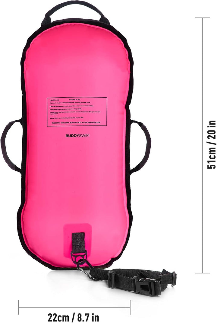 Buddyswim Freiwasser-Schwimmboje 10 L für Überquerungen und Wettkämpfe. Nylon-Oberfläche, Ultraleich