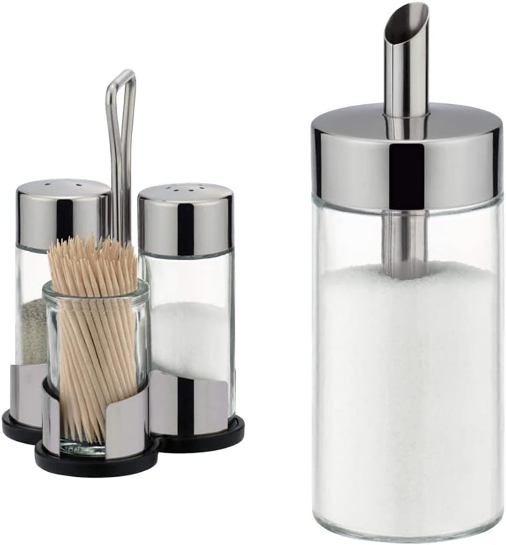 Tescoma Tischset, Silber/Schwarz, 13.5 x 3.5 x 8.5 cm & B004I8V2J8 Zuckerstreuer, Edelstahl, transpa