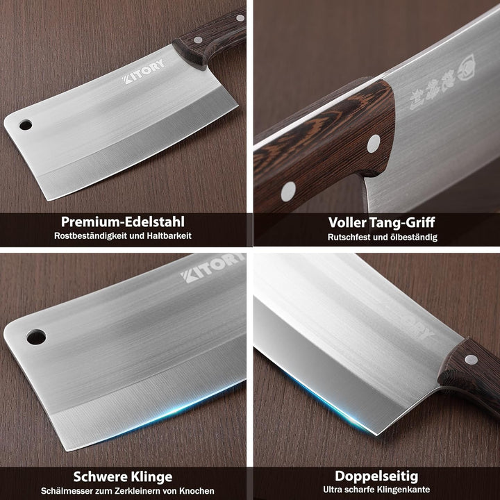 Kitory Hackmesser 18cm, Fleichmesser Extrem Scharf Chinesisches Küchenmesser, Metzgermesser mit Hoch