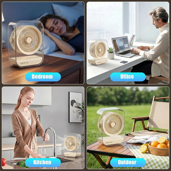 Akku Camping Ventilator, USB-Schreibtischventilator, Leise, Licht, 5 Geschwindigkeiten, Starker Wind