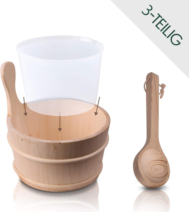 CozyNature® Sauna Eimer mit Kelle aus hochwertigem finnischen Kiefern-Holz | Sauna Zubehör, Saunaküb