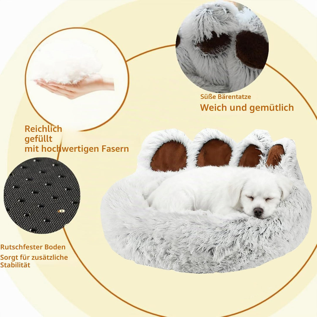 65cm Ø Flauschig Hundebett Katzenbett Bärentatzen-Design Hundekissen Katzenkissen Waschbar Hundekorb
