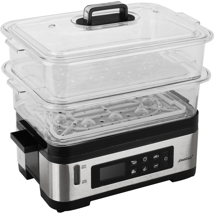 Steba DG 2 Elektronischer Dampfgarer, variabler Garraum (3 - 6 Liter), BPA-frei, inkl. Reiseinsatz,