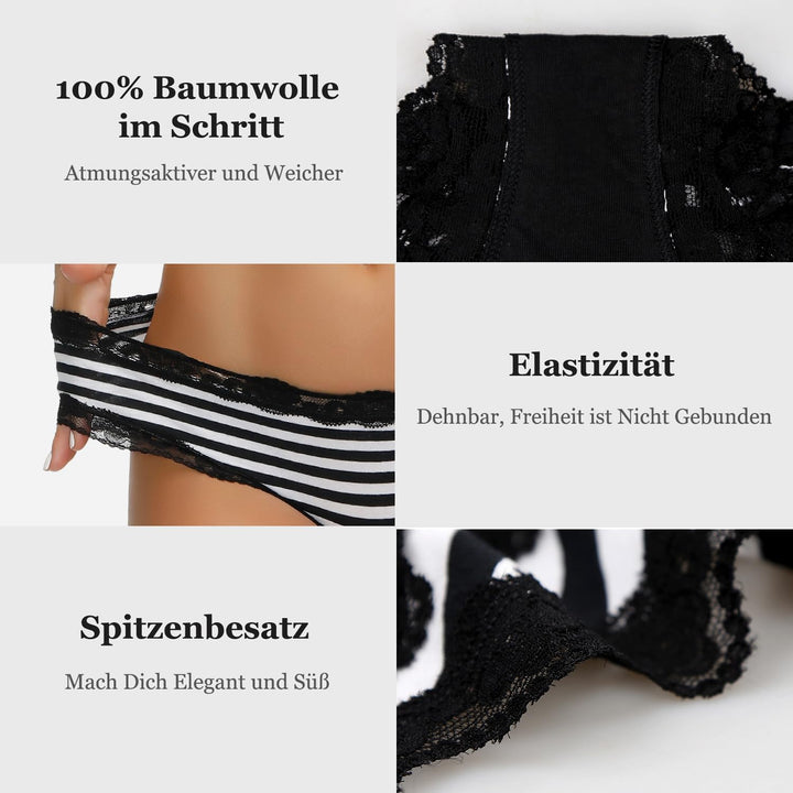 COMSOFT Baumwolle Unterwäsche Damen Höschen Sanft Spitze Hipster Slip Mehrfarbig S Mehrfarbige Slips