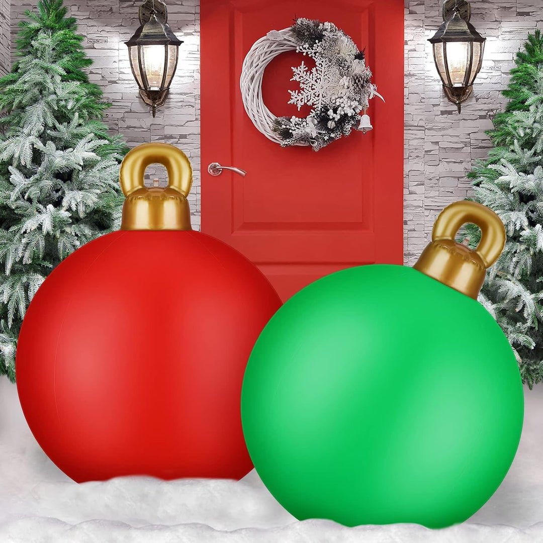 KAHEIGN 2Pcs Aufblasbare Weihnachtskugeln, 60cm Gross Weihnachtskugeln Outdoor Aufblasbar PVC Weihna