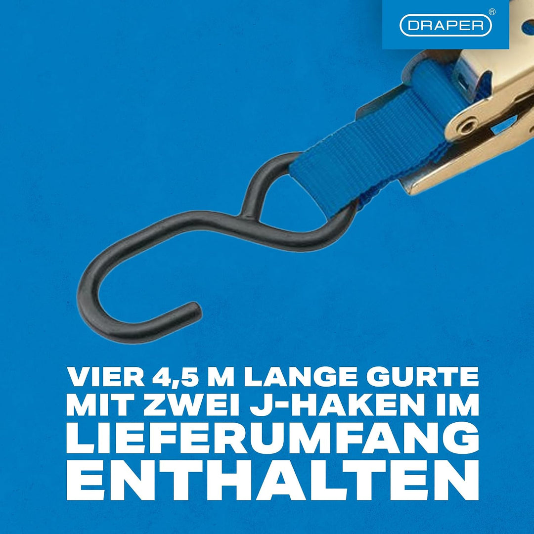 DRAPER rtdsb/4 375 kg Ratschenmechanismus Tie Down Strap Set, blau, 4-tlg.