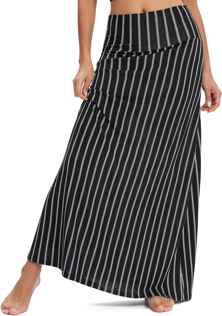 EXCHIC Damen Sommer Strand Pull On Boho Yoga Lange Rock Stretch High Taille Maxi Rock M 15, M 15