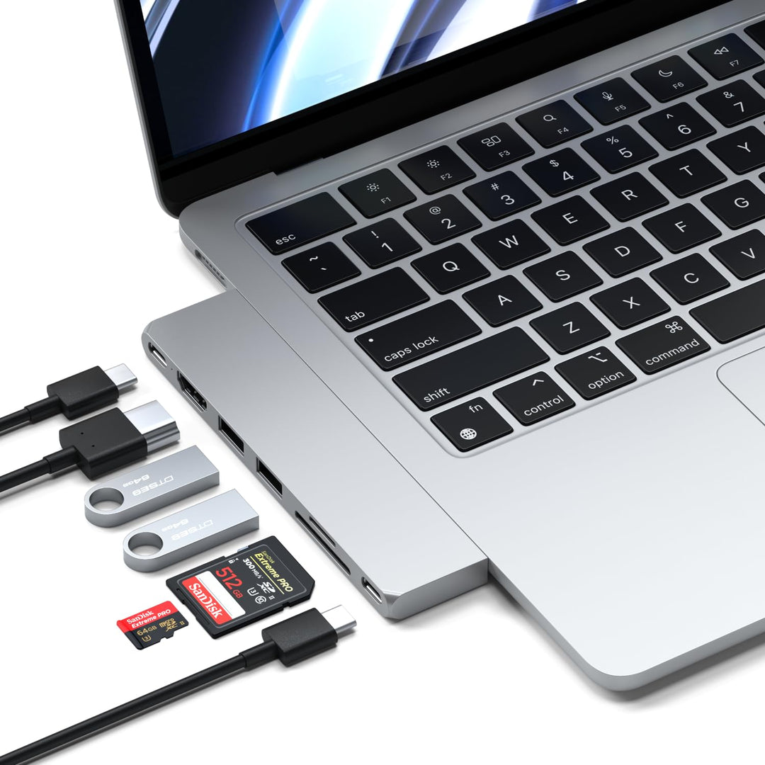 Satechi USB-C Hub Multiport Adapter Pro Slim, 7 in 1 Dongle – Für MacBook Pro/Air M2 mit USB 4 Port,