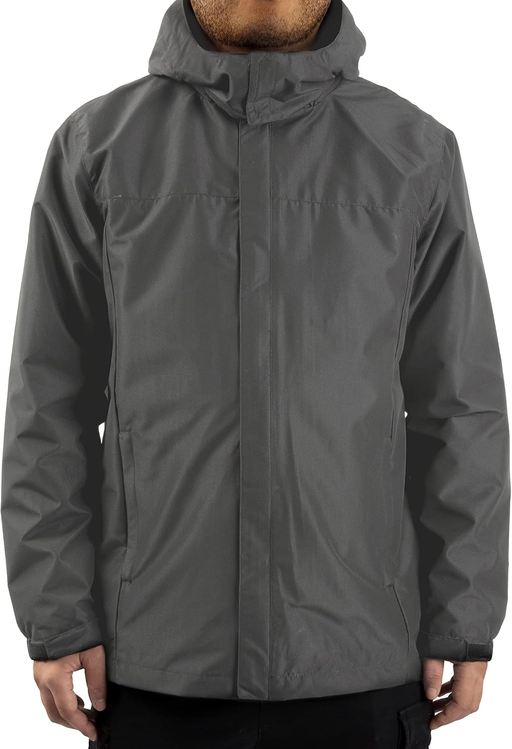 Herren Regen Jacke mit Kapuze wasserdicht leichte Jacke und Reissverschlusstaschen Regenmantel für O