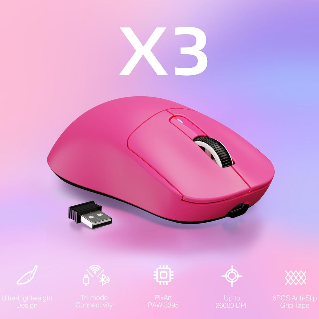 VGN GAMEPOWER x Attack Shark X3 Superlight Kabellose Gaming-Maus, 49g Ultraleicht Mouse, 26000DPI, P