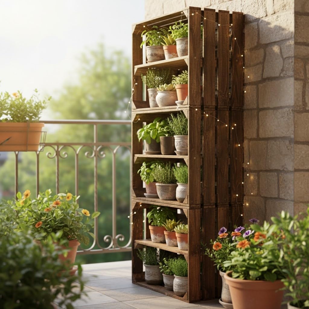 Teramico Alte geflammte Obstkisten / Holzkisten mit Zwischenboden LANG verarbeitet - Ideal für den M