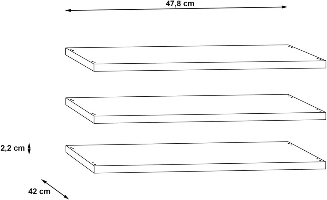 FORTE 3-er Set Einlegeböden schmal, Holzwerstoff, grau, 47,8 x 42 x 2,2 cm Grau 47,8 x 42 x 2,2 cm,