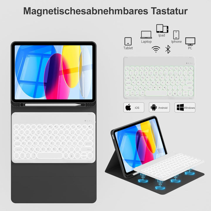 ZOPSGYU Hülle mit Tastatur für iPad A16 11. /10. Generation (2025/2022, 11/10,9 Zoll), Farben Beleuc