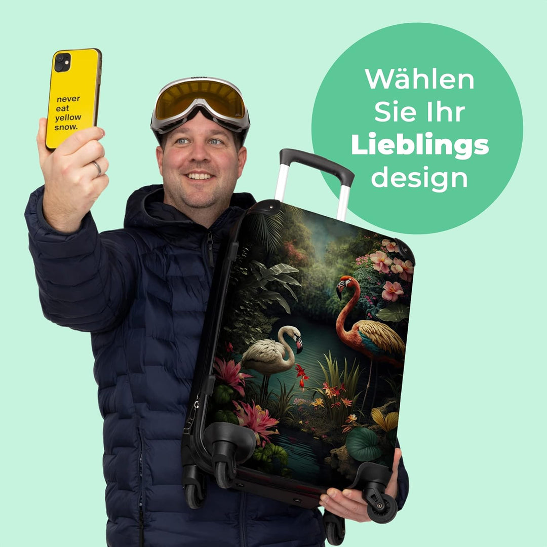 Koffer gross Trolley Rollkoffer Reisekoffer mit 4 Rollen Fotokoffer - Flamingo - Blumen - Dschungel