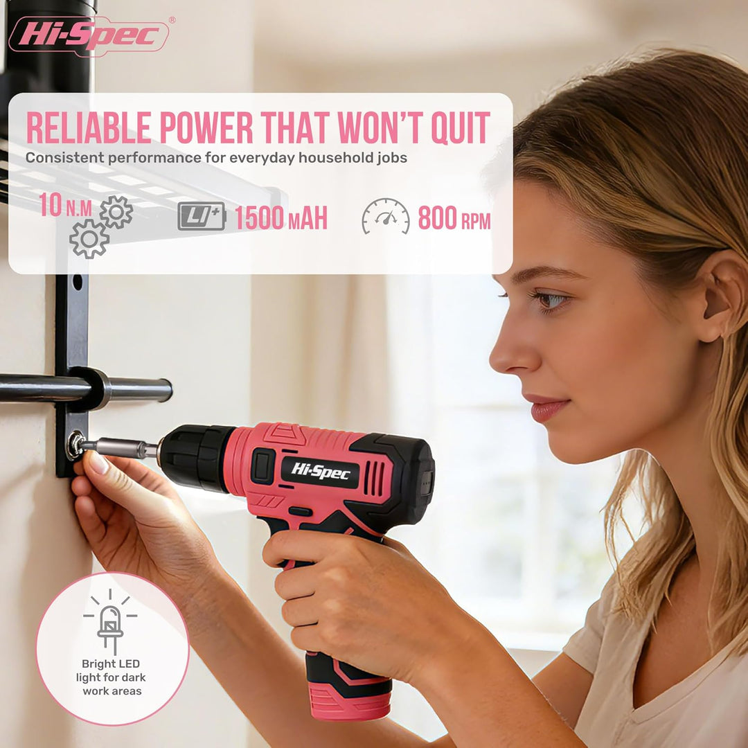 Hi-Spec 8V Akku-Schrauber Set in Pink mit USB-Ladefunktion – Kompakter, kabelloser Elektro-Schrauber