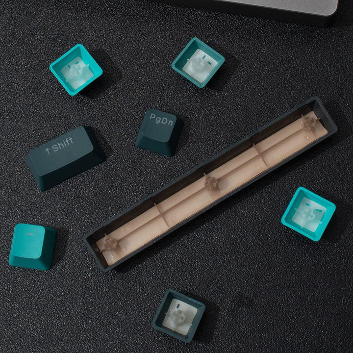 123 Tasten Double Shot PBT Tastenkappen OEM-Profil Farbverlauf Cyan Hintergrundbeleuchtung Tastenkap