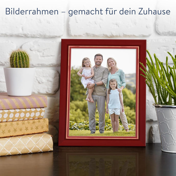 WANDStyle Bilderrahmen Rot 10x15 cm aus Holz im Landhaus-Stil mit Aufsteller und Aufhänger, Fotorahm