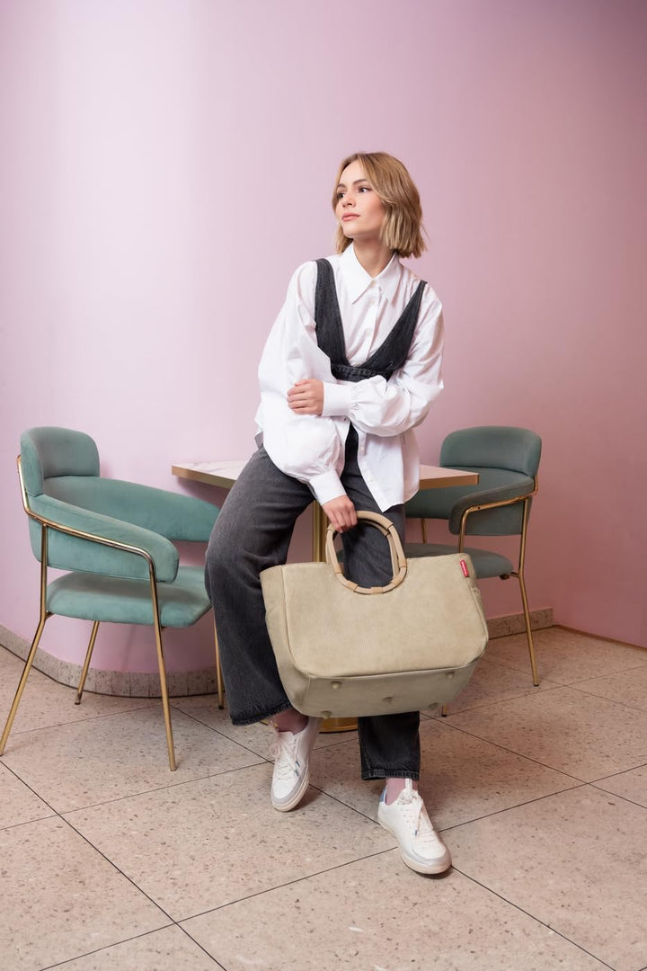reisenthel loopshopper L cord sand – Stabile Tasche mit praktischen Fächern aus recycelten PET-Flasc
