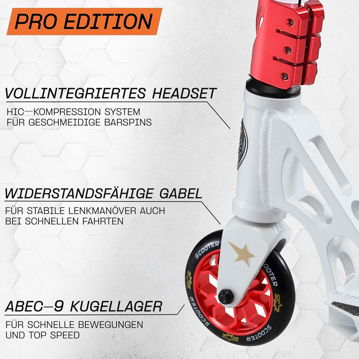 STAR SCOOTER Pro Sport Freestyle Kick Stunt Scooter für Kinder ab 7 Jahre, Erwachsene | 110 120mm Pr