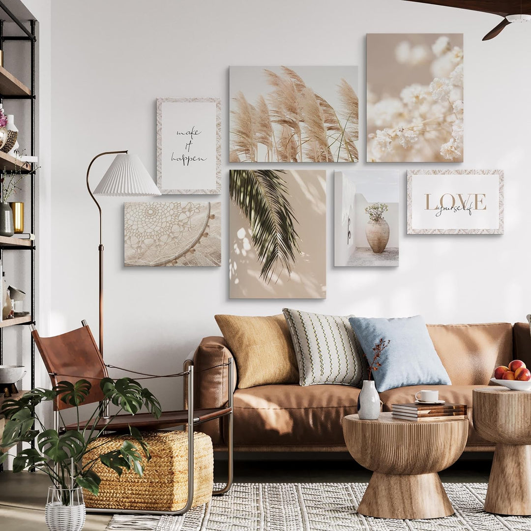 Muralo - Wandbilder Set - Leinwand Bilder Set Aufhängefertig in Boho Stil - das Leinwandbilder Set -