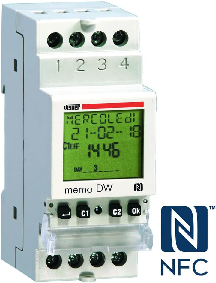 VEMER VE339800 Digitaler Zeitschalter Memo DW Tagesplaner, mit NFC Schnittstelle, hellgrau, normal