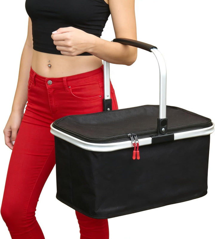 EINKAUFSKORB schwarz faltbar 26 Ltr. Klappkorb mit Henkel und Deckel