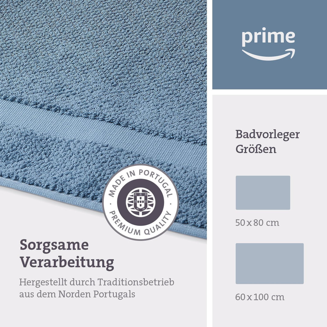 herzbach home Badvorleger 100% Baumwolle | Duschvorleger | 1.000 g/m² | Saugfähig | Waschbar (Blau,