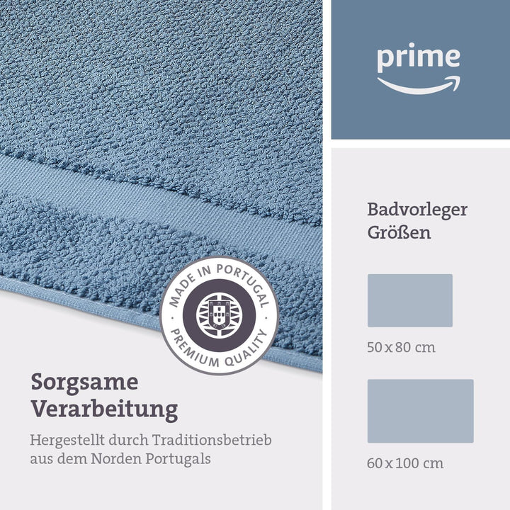 herzbach home Badvorleger 100% Baumwolle | Duschvorleger | 1.000 g/m² | Saugfähig | Waschbar (Blau,