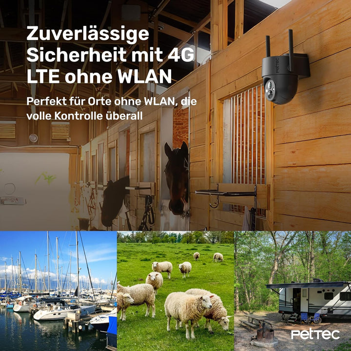 PETTEC - Bundel aus Solar Panel für Überwachungskamera aussen und Pet Cam mit LTE - Solarmodul 4,4W
