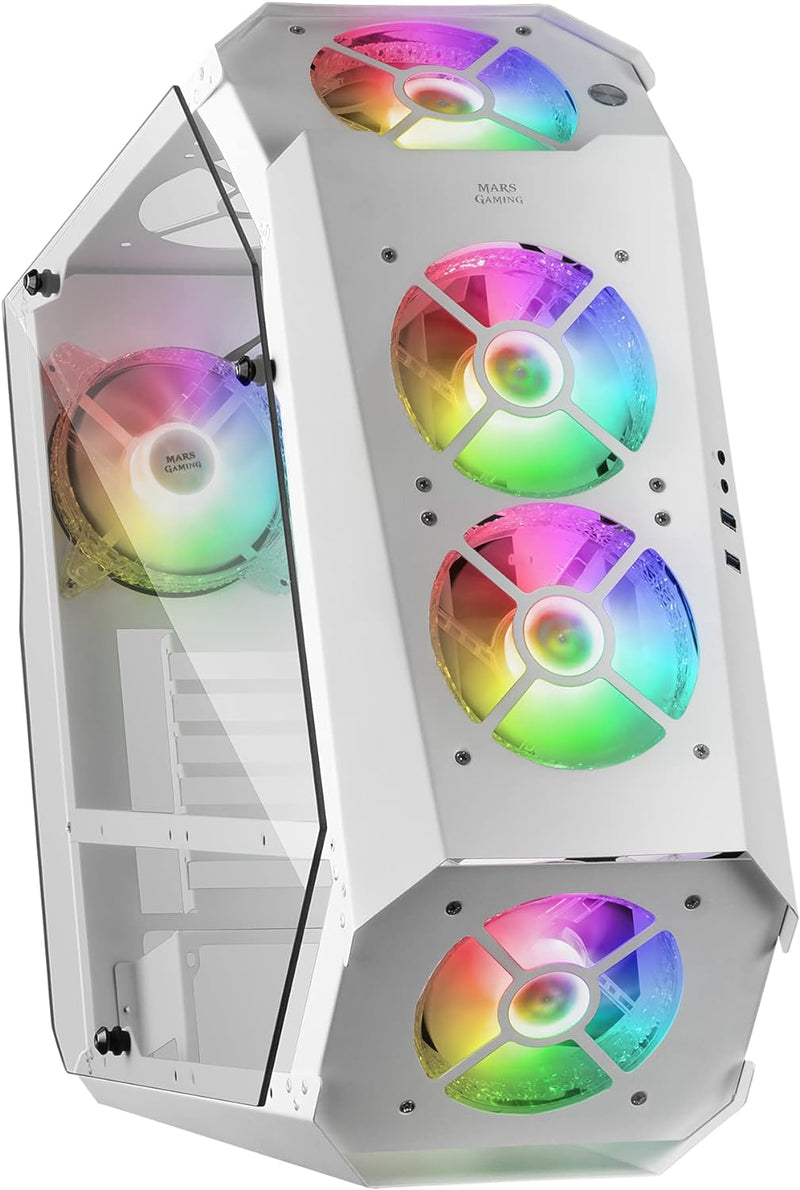 Mars Gaming MC51W, Gehäuse Gaming PC ATX , Doppelt Gehärtetes Glas, 5x Lüfter RGB 12cm, Weiss, MC51W