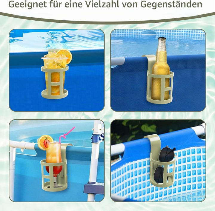 4 Stück Pool Getränkehalter, Poolrand Bierhalter, Schwimmbecken Becherhalter, Wasserbecher Hängehalt