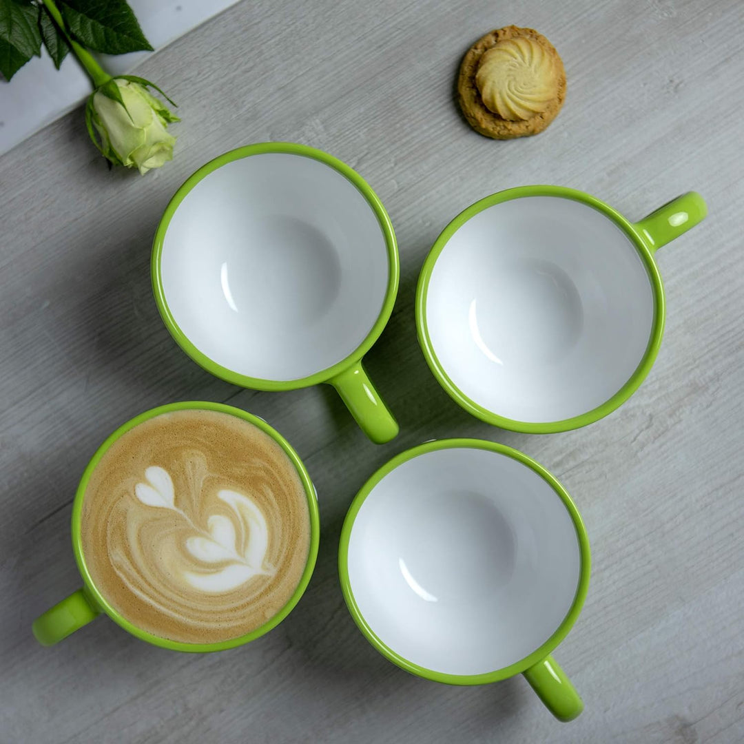 City to Cottage® - Keramik XXL Tasse 500 ml | Kaffeebecher | Grün und Weiss | Polka Dots | Handgemac