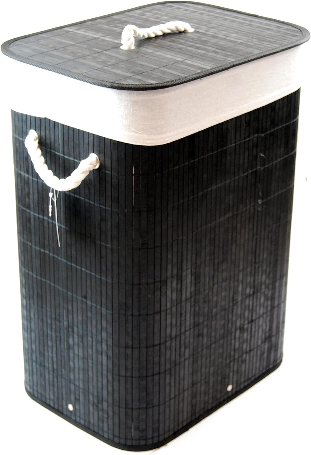 Wäschekorb Wäschetruhe Bambus schwarz faltbar m. Bezug Deckel Hangriff 40x30 H.57cm
