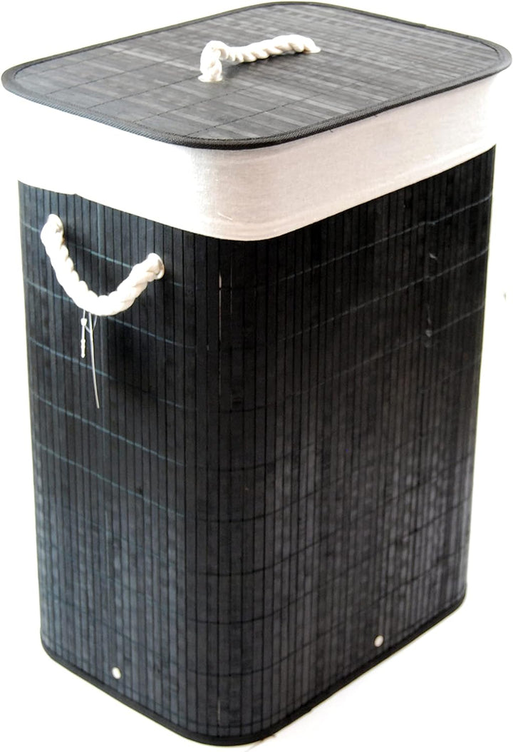 Wäschekorb Wäschetruhe Bambus schwarz faltbar m. Bezug Deckel Hangriff 40x30 H.57cm