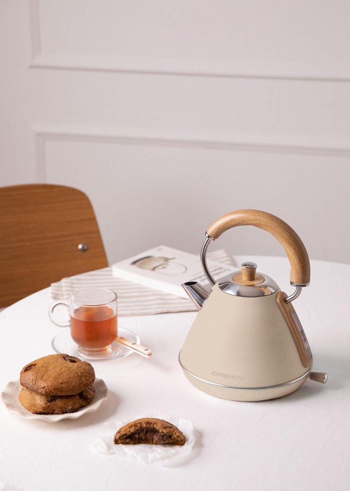 CREATE/KETTLE RETRO M/Elektrischer Wasserkocher Sand/Schnelles Aufkochen, Fassungsvermögen 1L, Absch