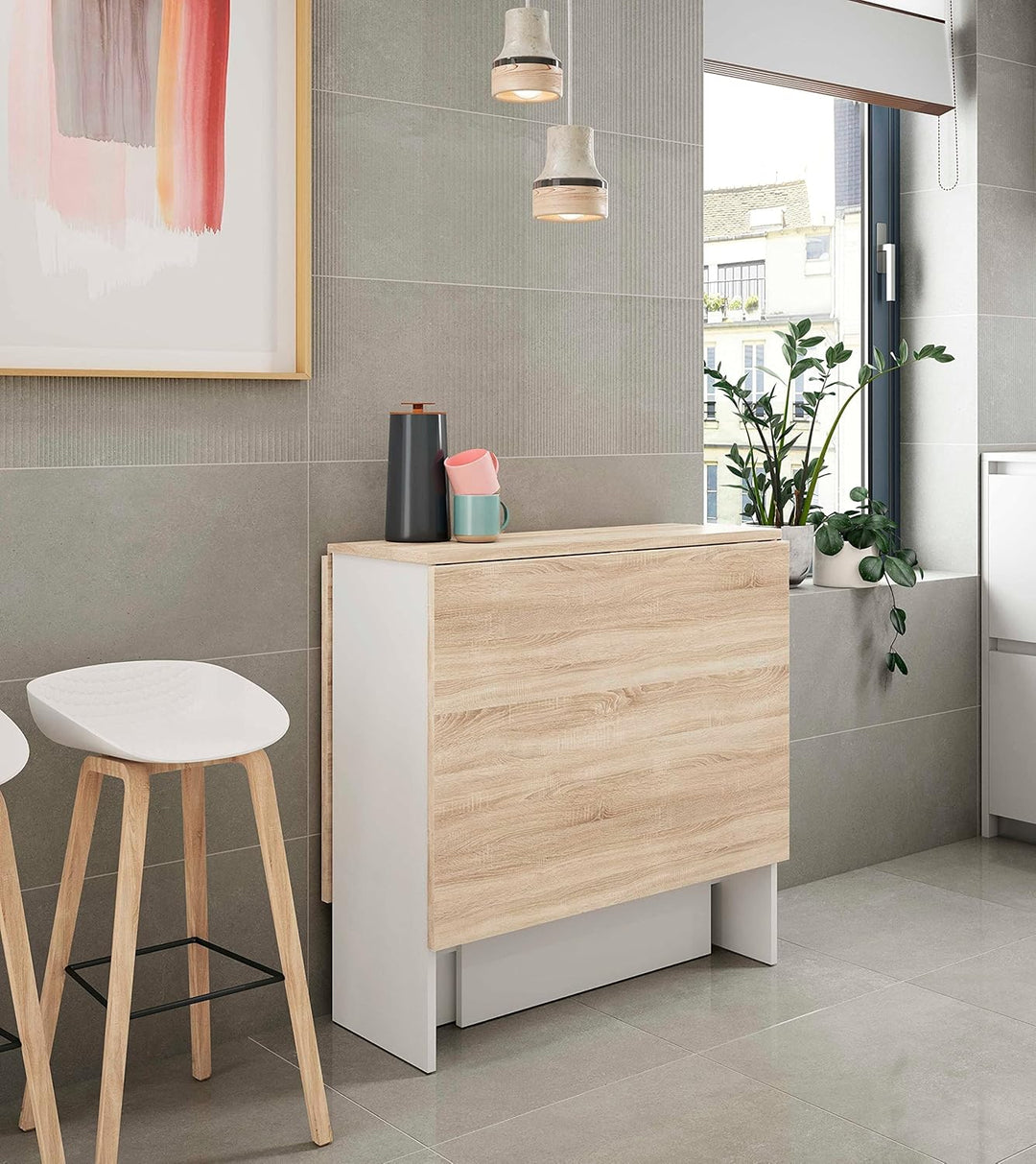 Dmora - Ausziehbarer Toledo-Tisch, klappbarer Esstisch mit klappbarer Platte, klappbarer Beistelltis