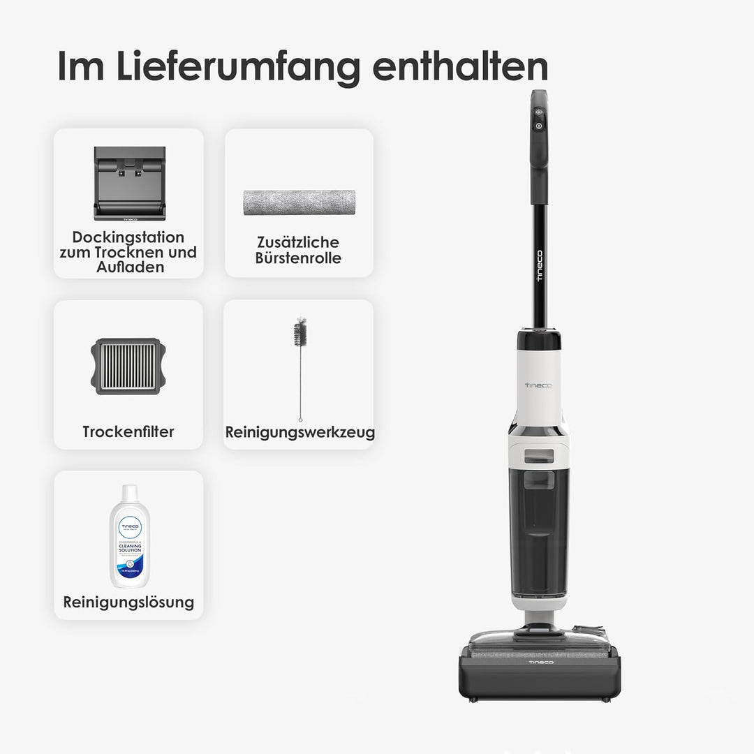 Tineco Floor One Stretch S6 Nass Trockensauger, 180°-Flachdesign Saugwischer 13cm Liegehöhe, 85°C 5m