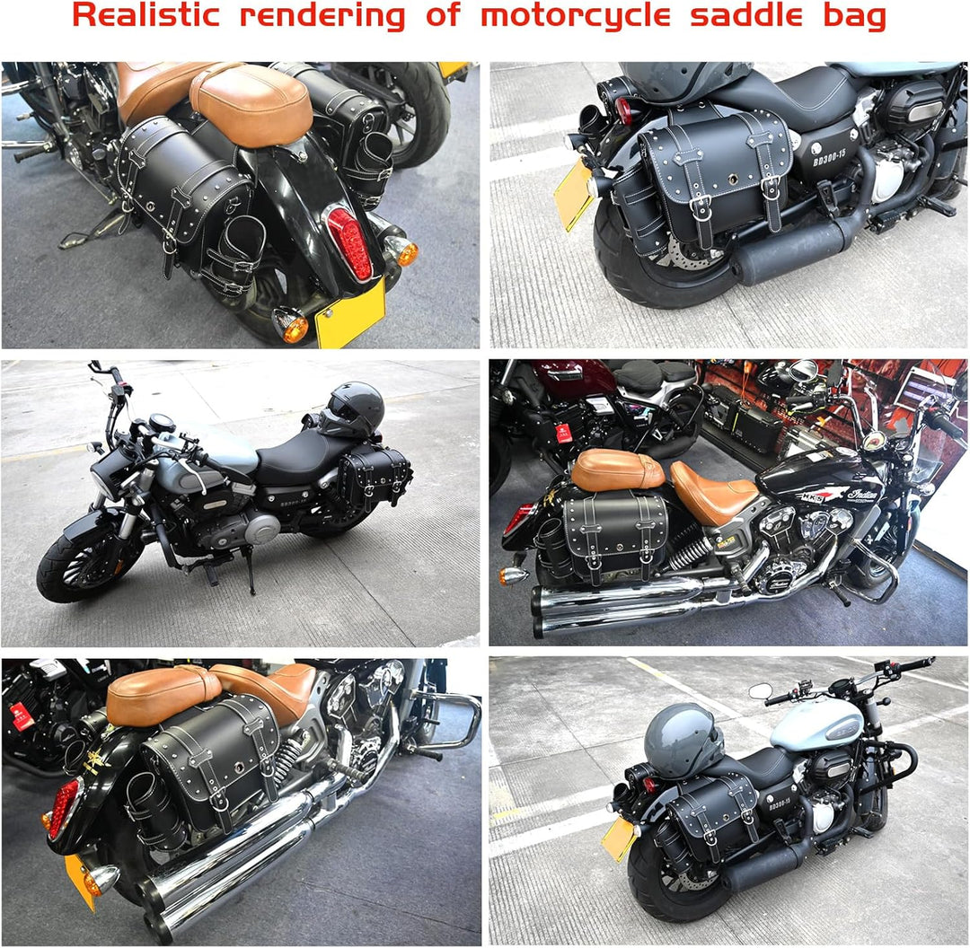 Hochdichtes Leder-Motorrad-Saddebags,Überwurftaschen, Gepäckträger, Seitentaschen mit Getränkehalter