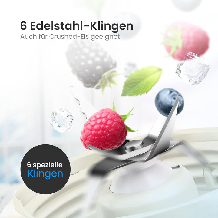 KitchenApp Mixer | Retro-Smoothie-Maker mit 6 Edelstahlklingen | 2 BPA-freie 600-ml-Flaschen | Stand